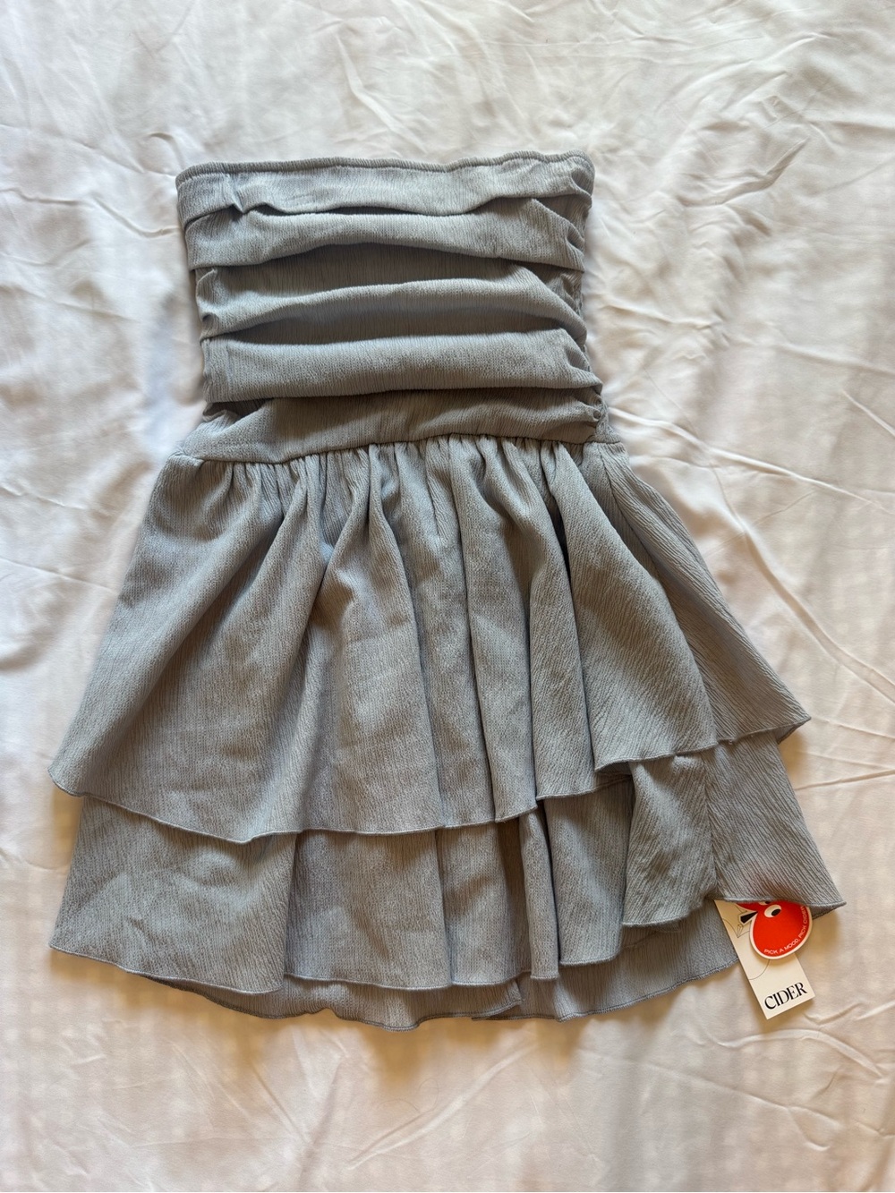 Cider Women’s Strapless Tiered Ruffle Dress in Light Gray